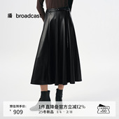 新款 播商场同款 简约复古半身裙女秋季 时髦百褶小皮裙BDS3BD3874