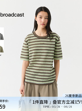 播圆领撞色条纹宽松短袖T恤女26夏季新款休闲上衣DDT2SD5613