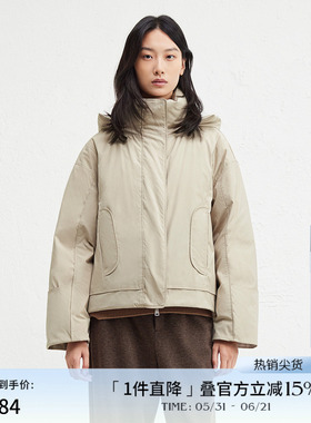 播户外机能风短款连帽羽绒服女冬短款宽松夹克外套DDR4RD5227