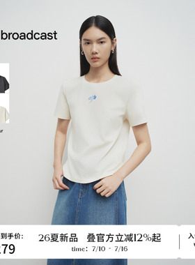播26夏新品H型短袖T恤女圆领刺绣休闲上衣DDT2YD6049