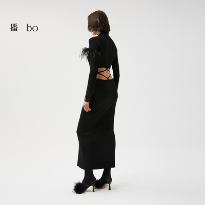 播 bo 商场同款性感连衣裙女中长款修身针织包臀裙BDQ3LD1666