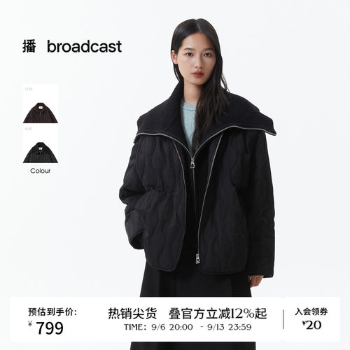 播冬季短款几何绗线假两件鸭绒羽绒服女宽松外套DDS4RD5256