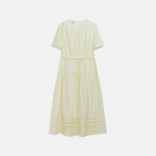 播百搭修身 DDR2LD5791 显瘦小众气质捏褶圆领休闲简约通勤连衣裙