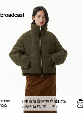 播绿色保暖立领短款鸭绒羽绒服女冬季宽松通勤外套DDS4RD5229