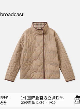 播休闲宽松立领棉衣女秋冬保暖格纹外套上衣DDS4PD5212