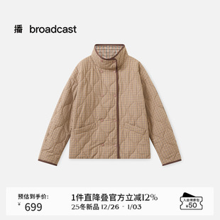 播休闲宽松立领棉衣女秋冬保暖格纹外套上衣DDS4PD5212