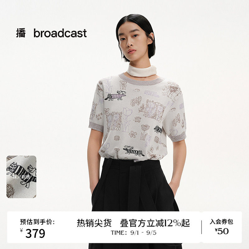 播夏季休闲通勤提花短袖针织上衣女BDS2SD2099图片