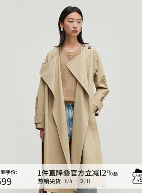 播商场同款松弛感系带风衣女24秋垂感长款气质外套BDR3FD3302