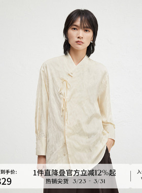 播商场同款新中式蝴蝶结系带衬衫女24冬季新款气质衬衣BDR4CD3439