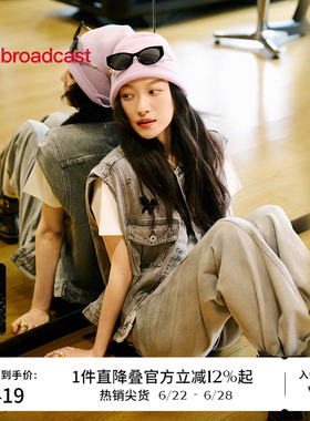 【倪妮同款】播复古做旧牛仔马甲女夏新宽松洋气上衣BDS2MD2686