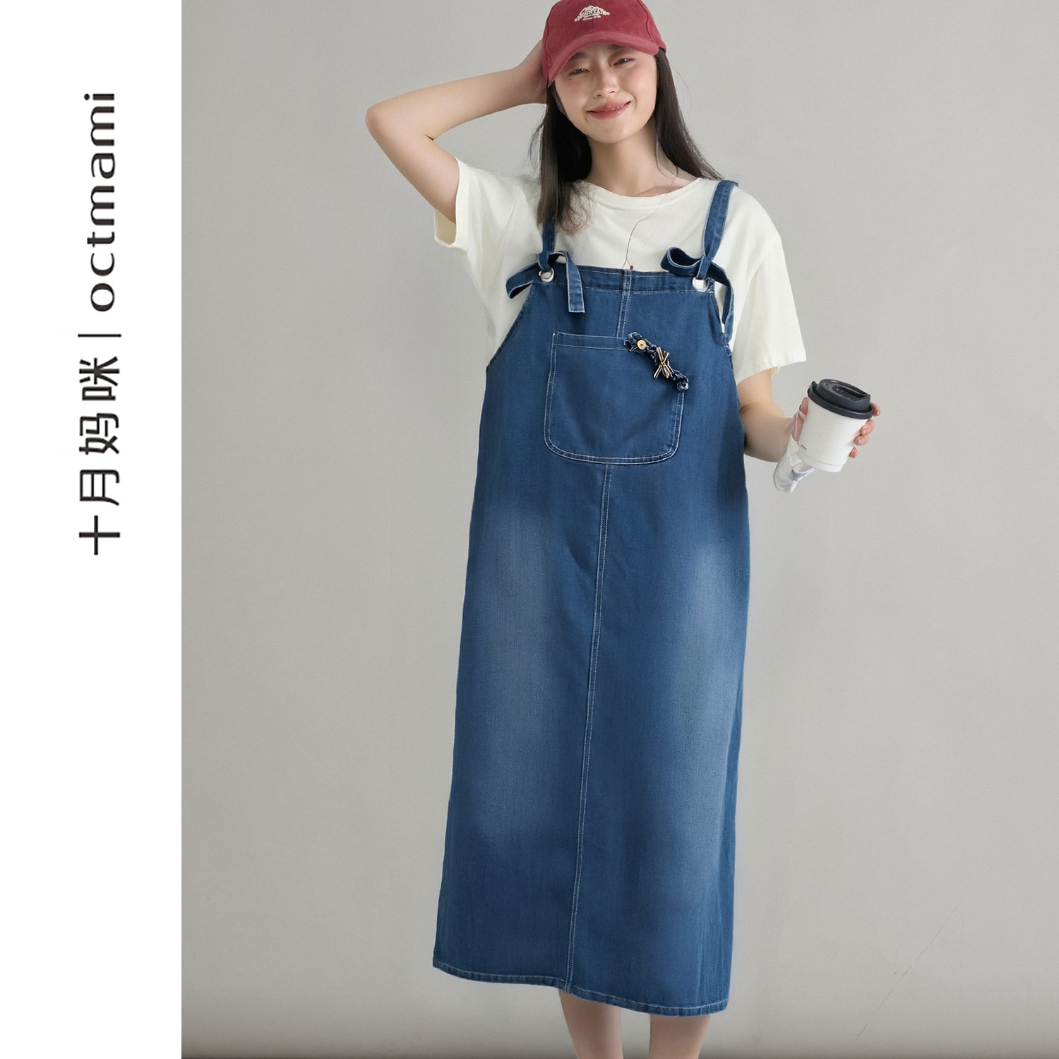 十月妈咪孕妇蝴蝶结牛仔背带裙2026新款春季外穿宽松遮肚裙子春装