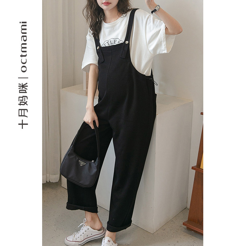 【新品】十月妈咪孕妇裤春季休闲托腹裤两侧收腰背带裤子孕妇春装