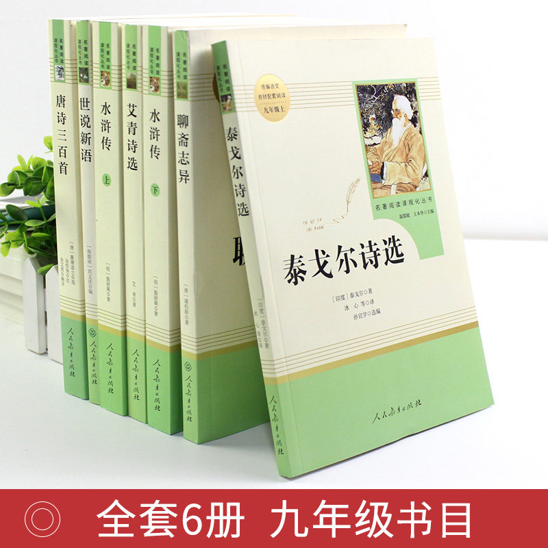 九年级上书6册艾青诗选 水浒传原著正版世说新语聊斋志异泰戈尔诗选初中生初三学生上册课外阅读名著书籍人民教育出版社人教版
