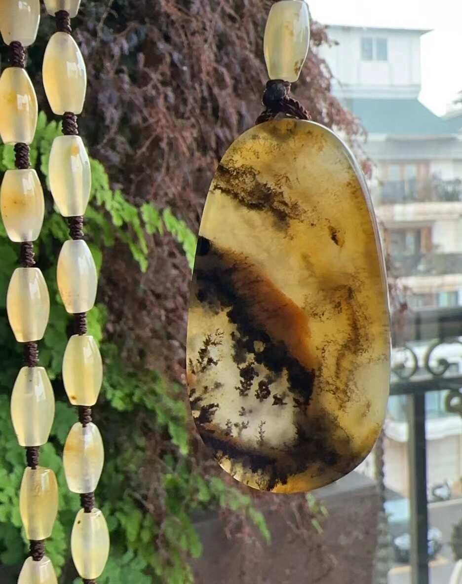 杨玉家云南天然黄龙玉冰种水草花无事牌毛衣链古风挂件证书包邮新