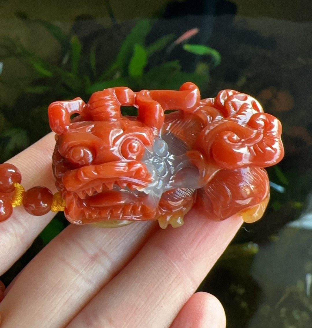 杨玉家天然黄龙玉鸡血红福禄寿三色精雕霸王貔貅挂件证书送礼新款