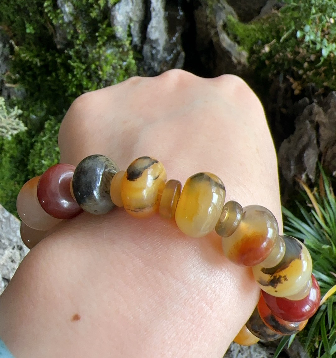 杨玉家云南天然黄龙玉水草花彩宝算盘珠男女士手串证书新品送礼