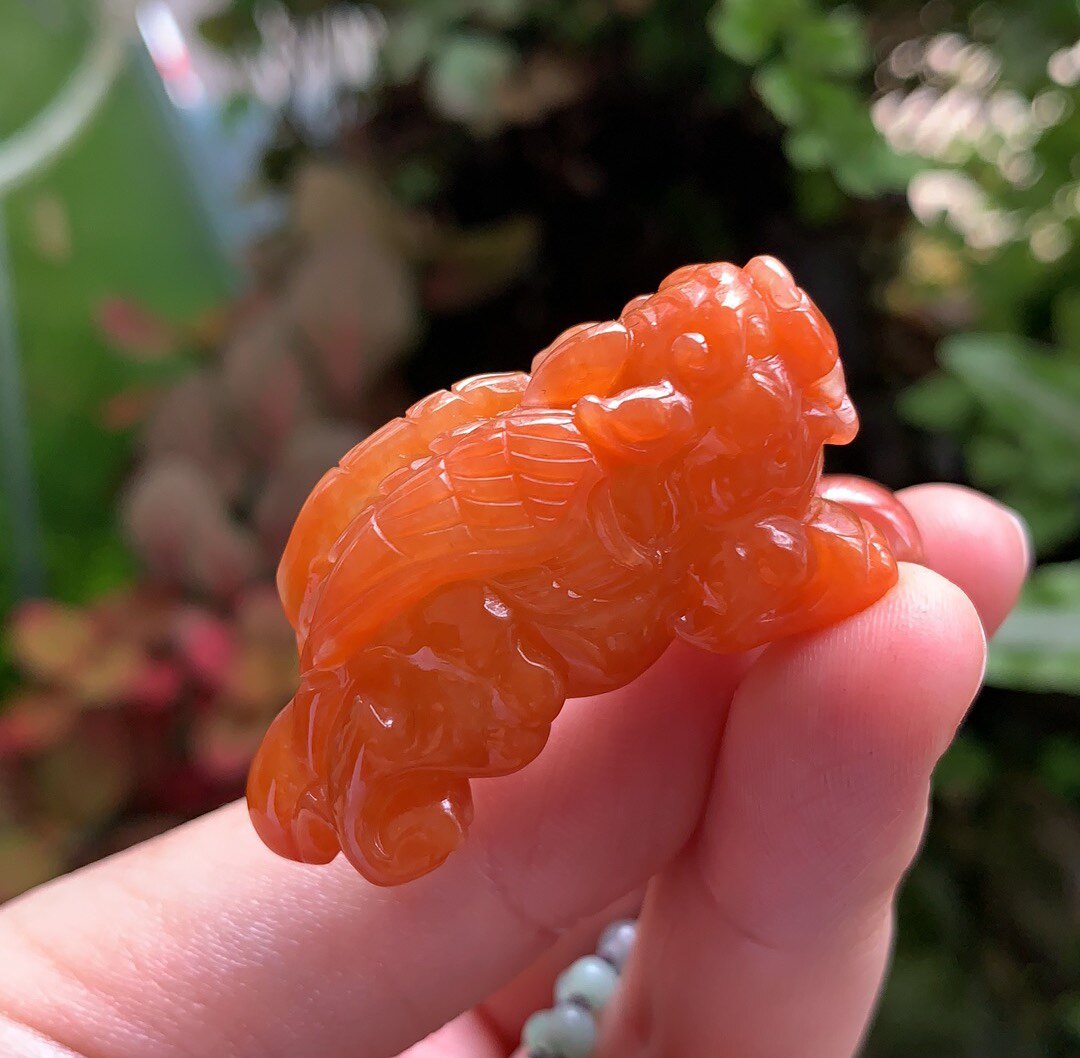 杨玉家缅甸天然A货翡翠糯冰种红翡人气新款飞天貔貅挂件证书包邮