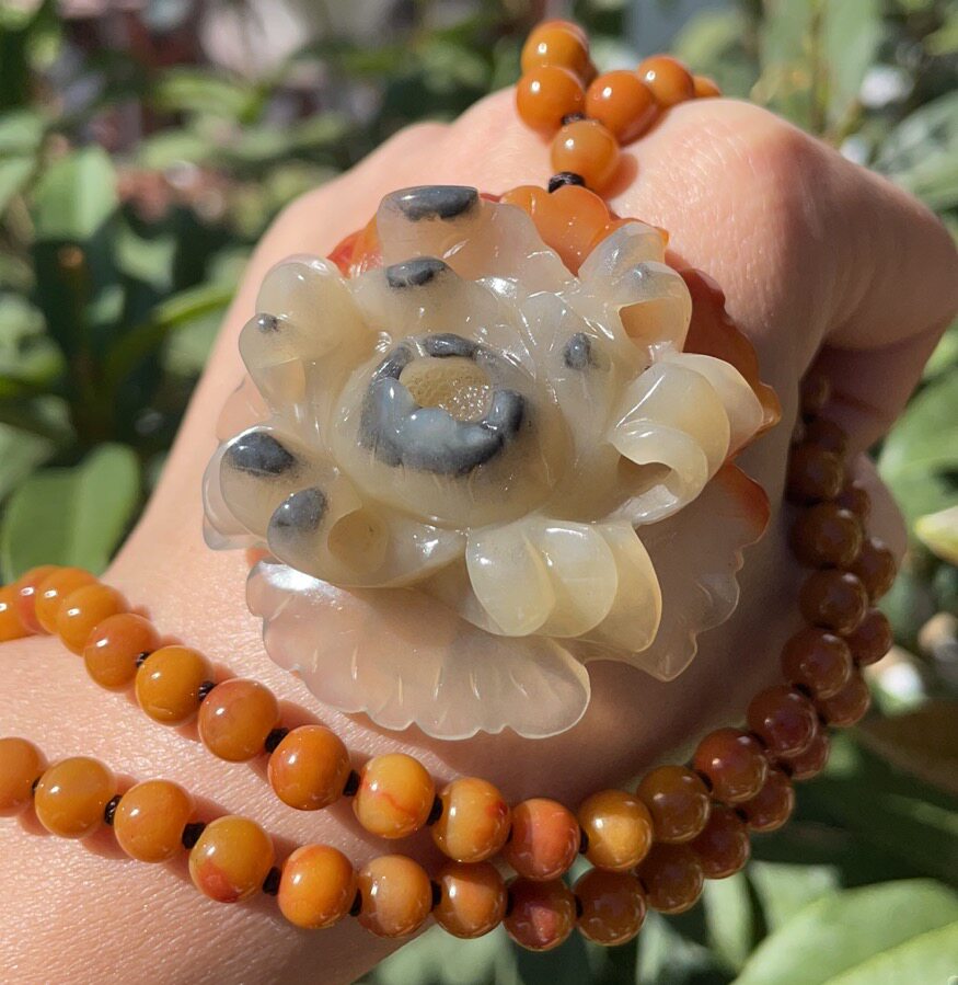 杨玉家云南天然黄龙玉俏色冰种金沙老料牡丹花毛衣链挂件证书包邮