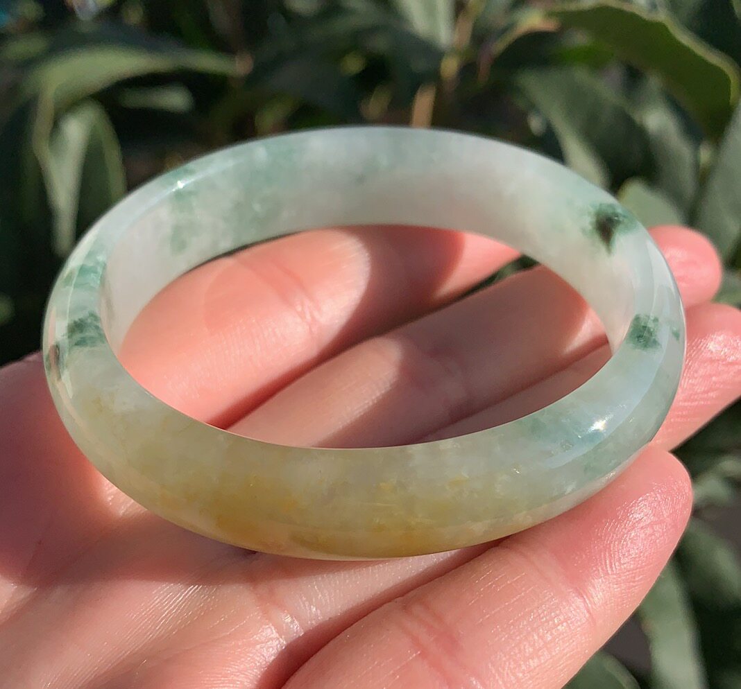 杨玉家天然缅甸a货翡翠糯冰种黄翡飘花贵妃50小圈手镯证书包邮新