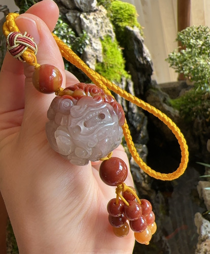 杨玉家天然黄龙玉阴阳眼仿古雕刻貔貅球有求必应车包包挂件证书新