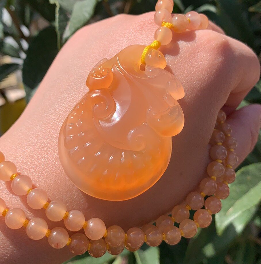 杨玉家天然黄龙玉小黑山高冰种精雕如意灵芝毛衣链吊坠挂件证书新