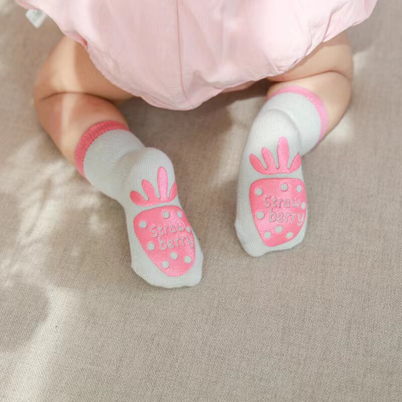 新款宝宝袜子秋季卡通水果点胶防滑地板袜婴儿短袜儿童学步袜春