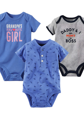 跨境新生儿三角哈衣卡特纯棉包屁衣短袖爬服婴儿连体衣宝宝童装秋