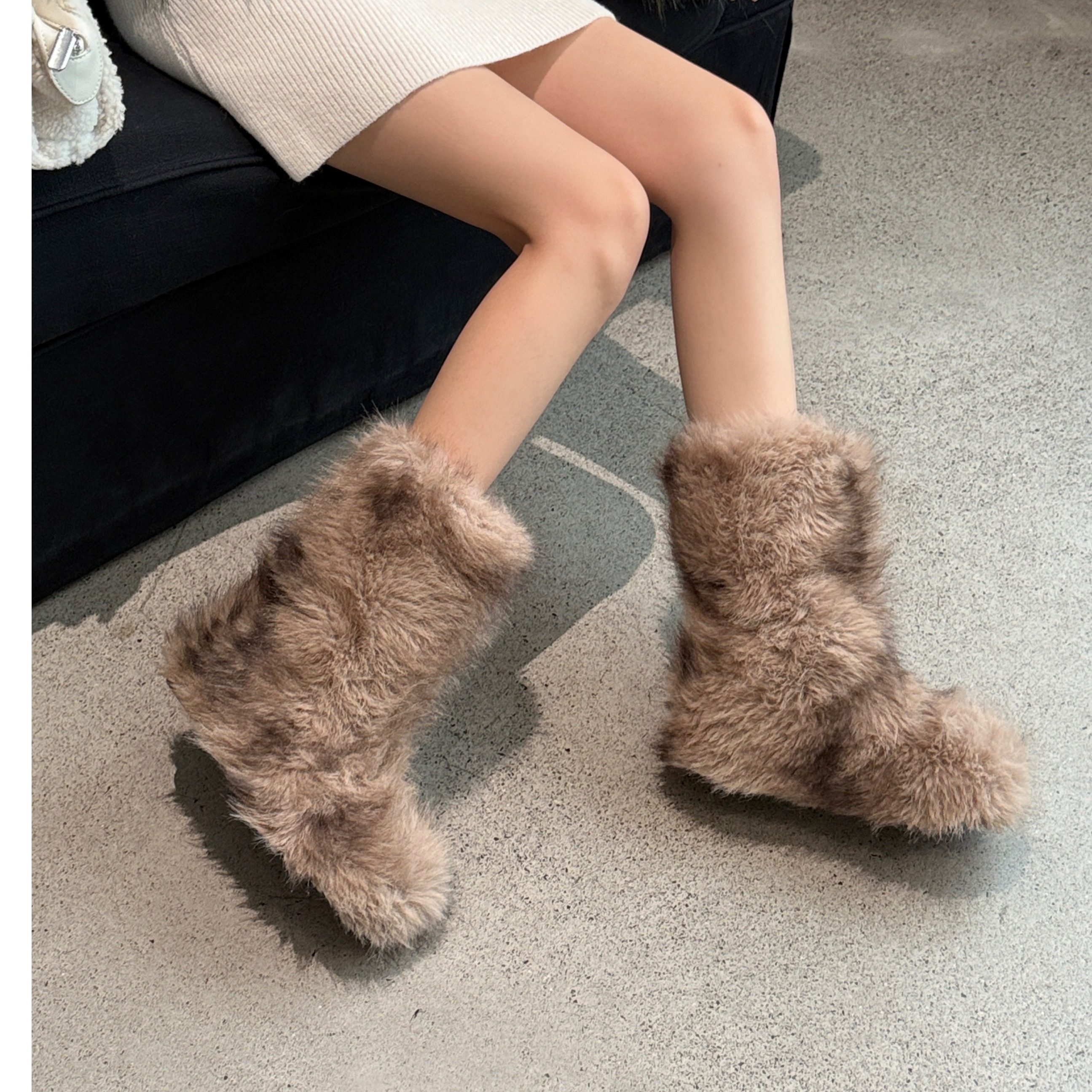 2024秋冬雪地靴走秀毛毛鞋加绒保暖平底内增高厚底高跟靴女长筒靴,女鞋,时装靴,淘宝优惠券,粉丝福利购,淘宝优惠卷