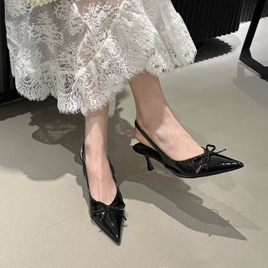 2025夏季新款尖头细跟低跟细跟高跟鞋后空蝴蝶结通勤浅口女单鞋子,女鞋,时装凉鞋,淘宝优惠券,粉丝福利购,淘宝优惠卷