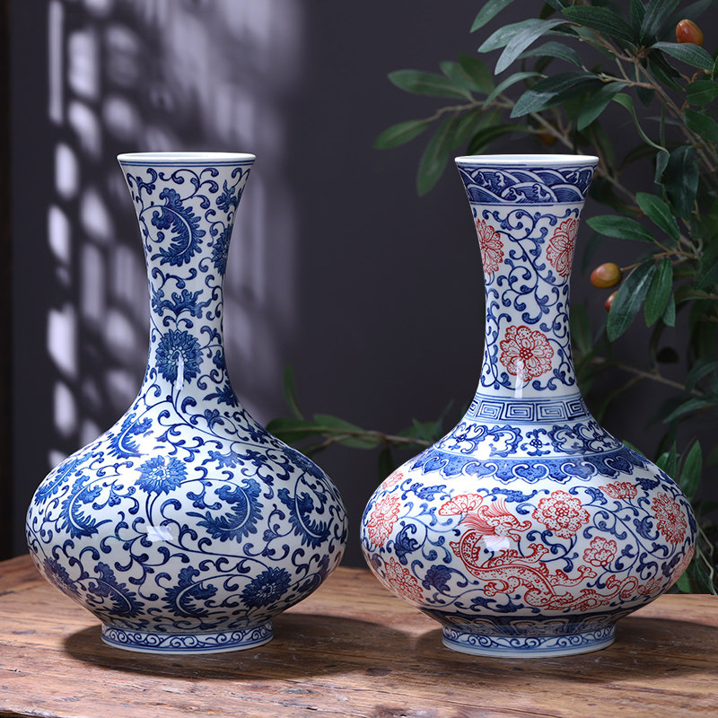 景德镇陶瓷器釉下彩彷古手绘青花瓷花瓶现代中式古典家居饰品摆饰