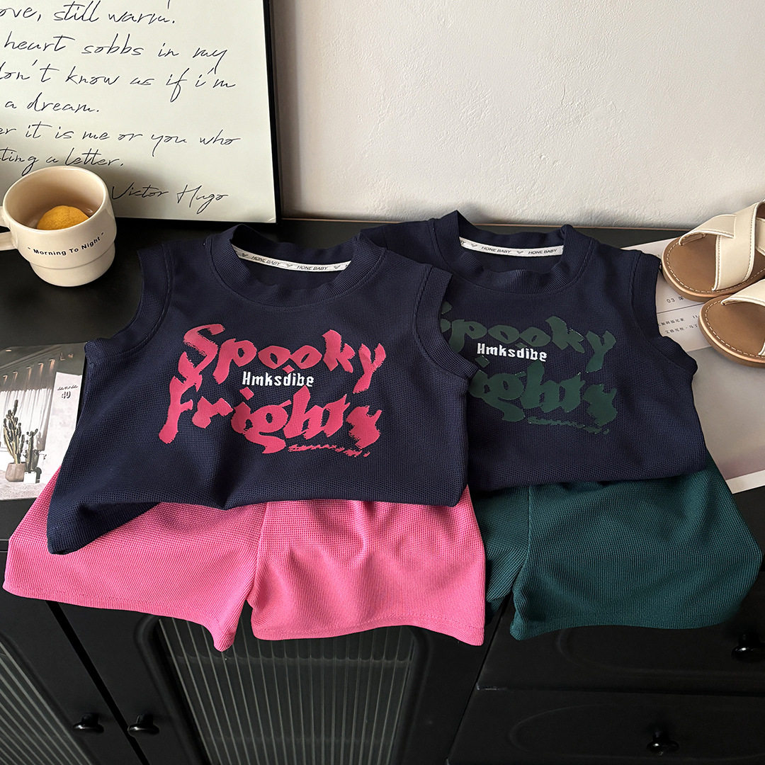 2026春季上新华夫格背心套装男童女童休闲短裤家居服运动无袖夏装