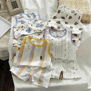 套装 儿童背心韩版 短裤 空调服男女童睡衣宝宝大童无袖 家居服夏季