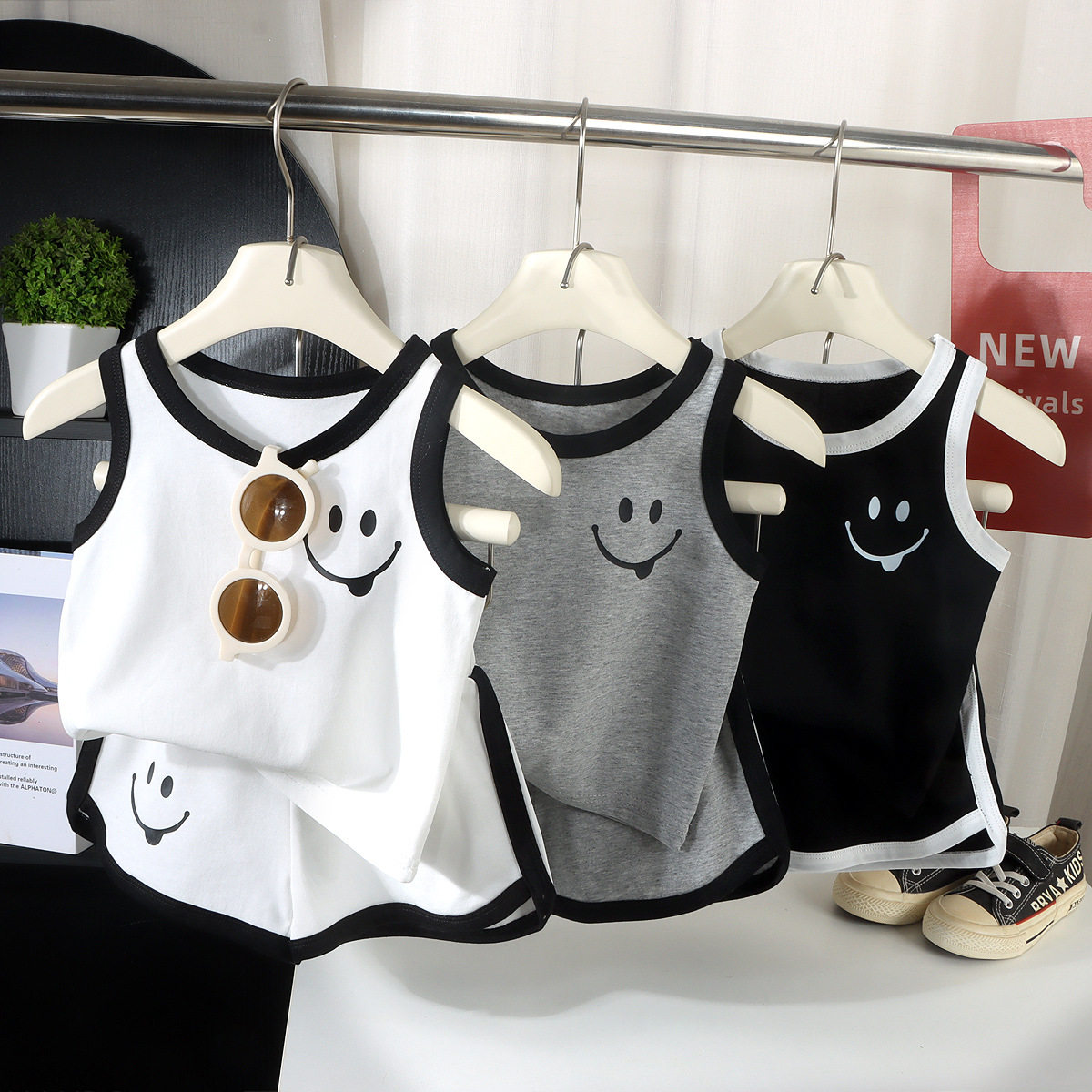 春夏纯棉背心套装儿童家居服男童女童舒适卡通睡衣婴儿装夏季A类