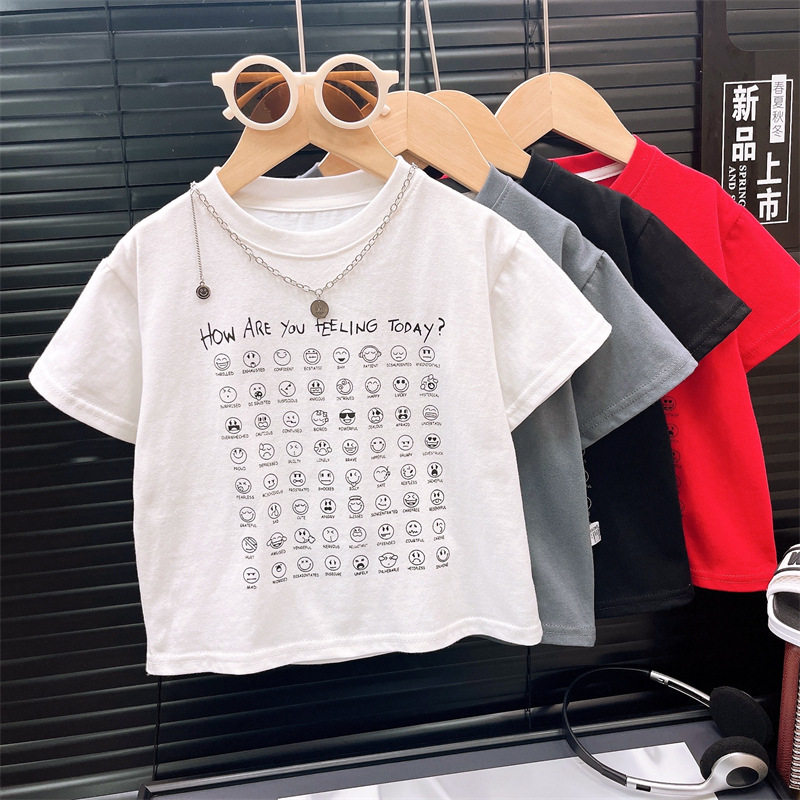 儿童短袖夏季男童纯棉宽松韩版t恤女童夏款上衣童装100%棉T恤韩式