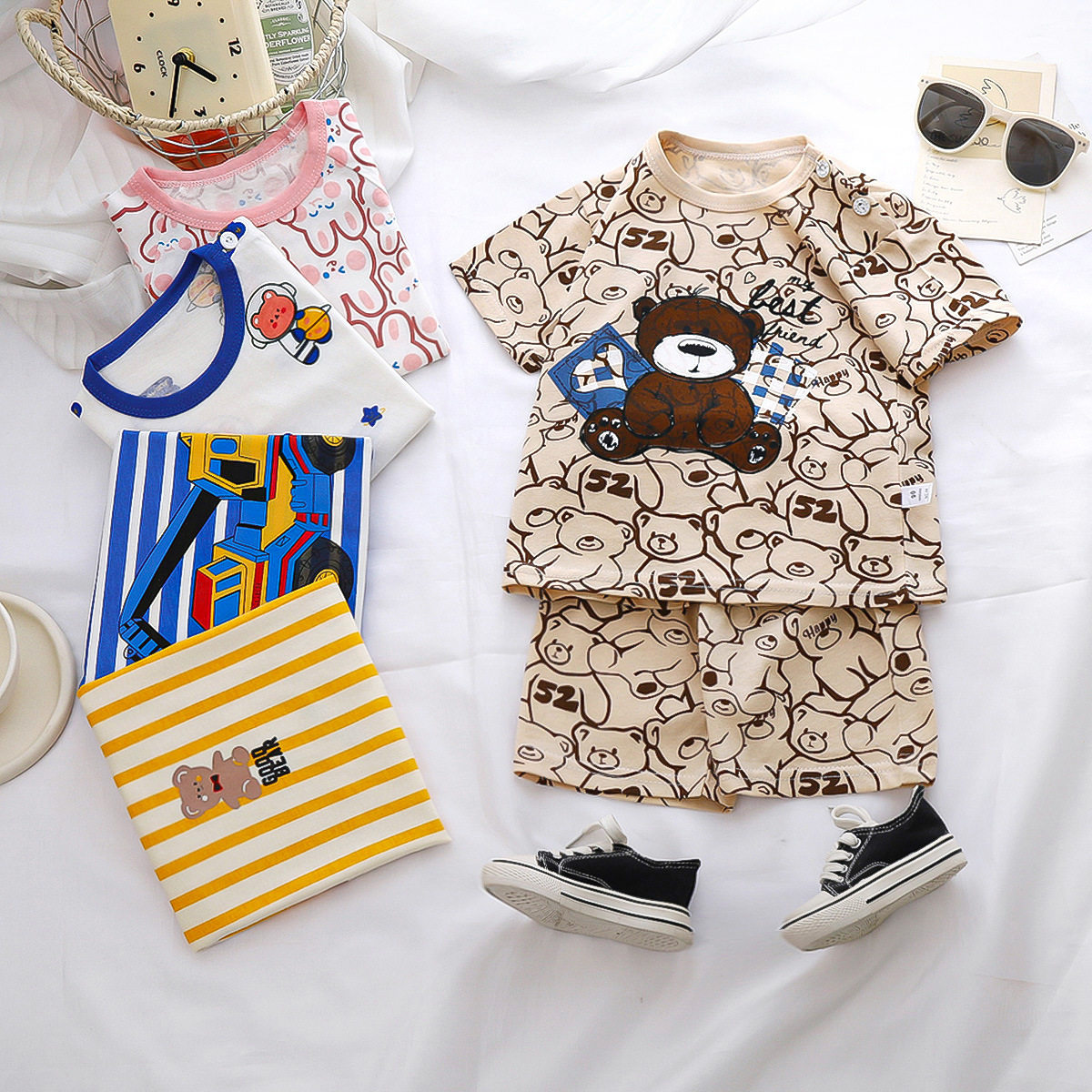 儿童短袖套装纯棉婴儿衣服男童短裤女童半袖0-7岁宝宝T恤夏季童装