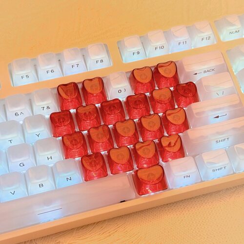 现货跨境爱心红键帽机械键盘21键透明pc双色0em高度diy增补键