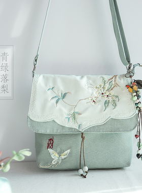 夏上新原创刺绣休闲复古国潮古风汉服森系文艺帆布斜挎小方包女