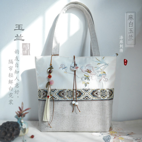 古风刺绣文艺森系大容量帆布女包