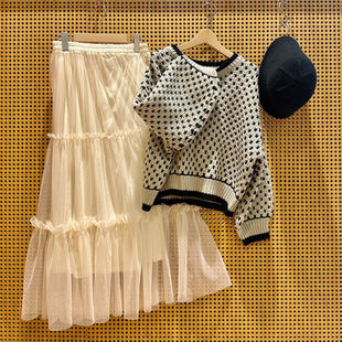 Beams2025秋冬 针织毛衣 立体菠萝纹配色灯笼袖