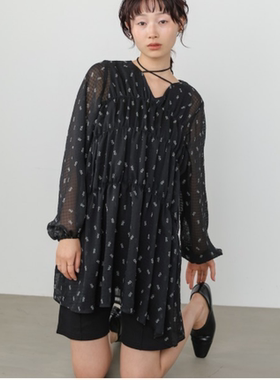 Bab2026春夏 素雅印花甜美系带中长款连衣裙OP