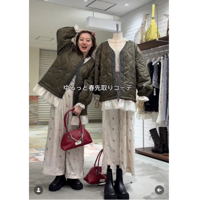 CP2026早春 经典葫芦压花拼接花边V领薄款棉衣外套