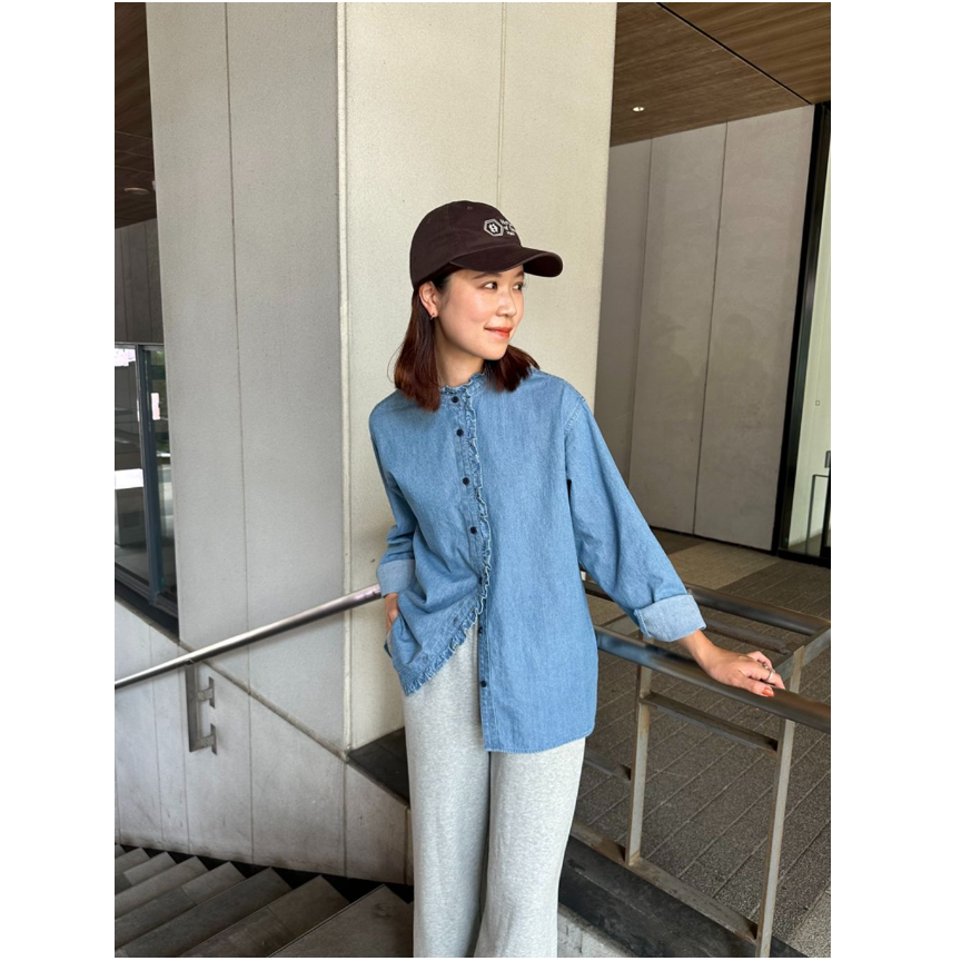 relume2025秋冬 精致木耳花边门襟领口 干净牛仔蓝长袖衬衫,女装/女士精品,衬衫,淘宝优惠券,粉丝福利购,淘宝优惠卷