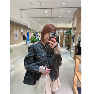 kas2026春季 复古减龄褶皱立体袖短款牛仔外套