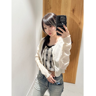 kas2025秋冬 复古褶皱袖坑条纹理小开衫QC