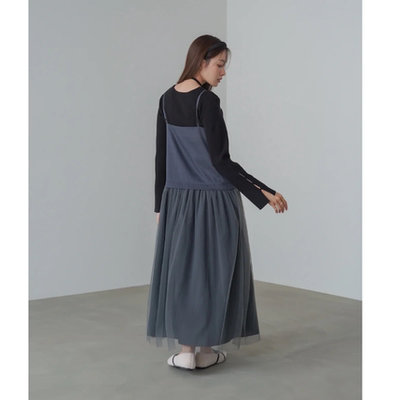 Bab2025秋冬 氛围感网纱拼接吊带长款连衣裙OPQC