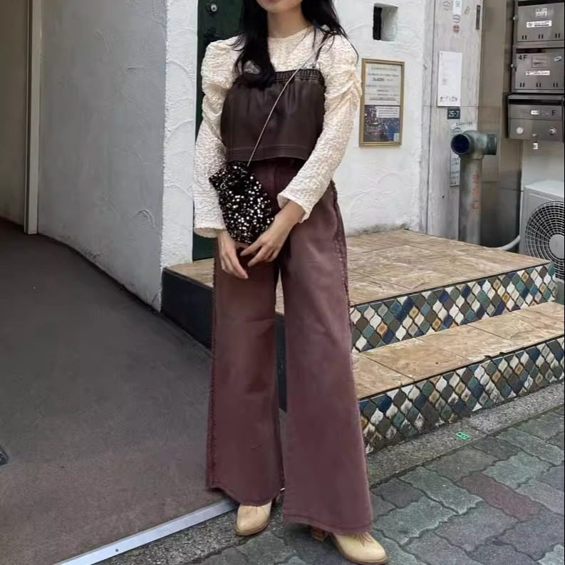 kas2024秋季 侧边拼接毛边高腰休闲阔腿牛仔裤QC,女装/女士精品,牛仔裤,淘宝优惠券,粉丝福利购,淘宝优惠卷