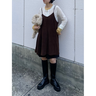 复古绒面叠搭减龄吊带裙OP F2025秋冬