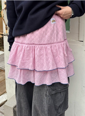 CP2025夏季 别注联名 甜美镂空刺绣花朵双层荷叶边甜美短裙