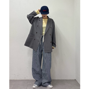 外套 宽松西装 CP2026春季 蕾丝条纹拼接翻边袖