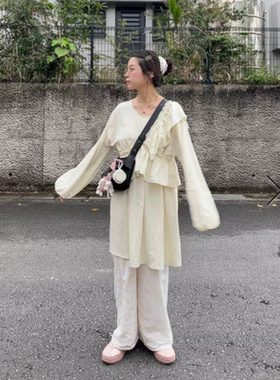 LF2026春夏 多变荷叶V领复古长袖连衣裙OP